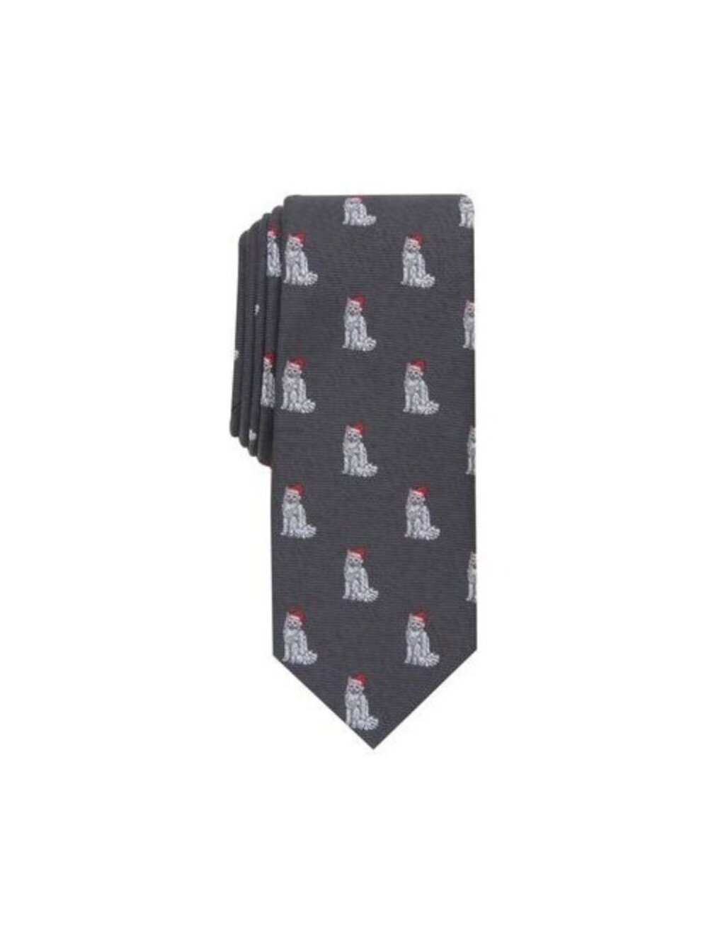 Bar Iii Men  Holiday Kitty Tie Kitty All Over Slim Fiber Polyester Gray MSRP $55